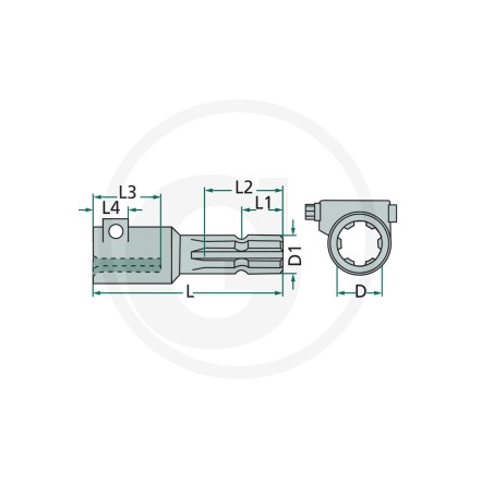 Extension with farm tractor push button 1 38/'' 6 teeth 6147500138138175