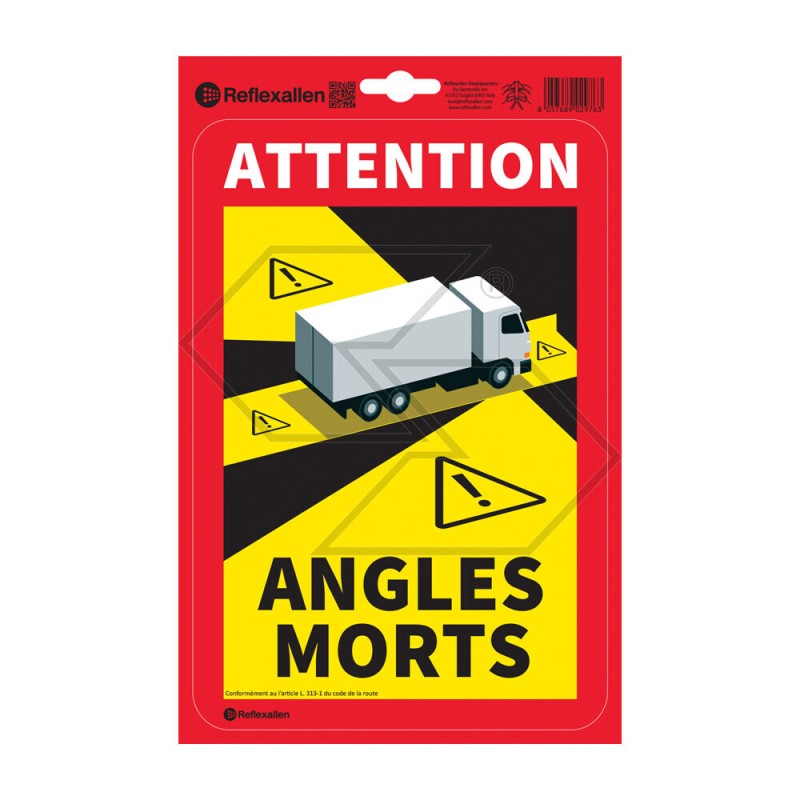 Panneau d'avertissement d'angle mort 17 x 25 cm pour véhicules lourds A28384