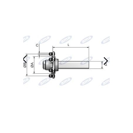 Brakeless, 6-hole type axle shaft for AMA trailer and tank