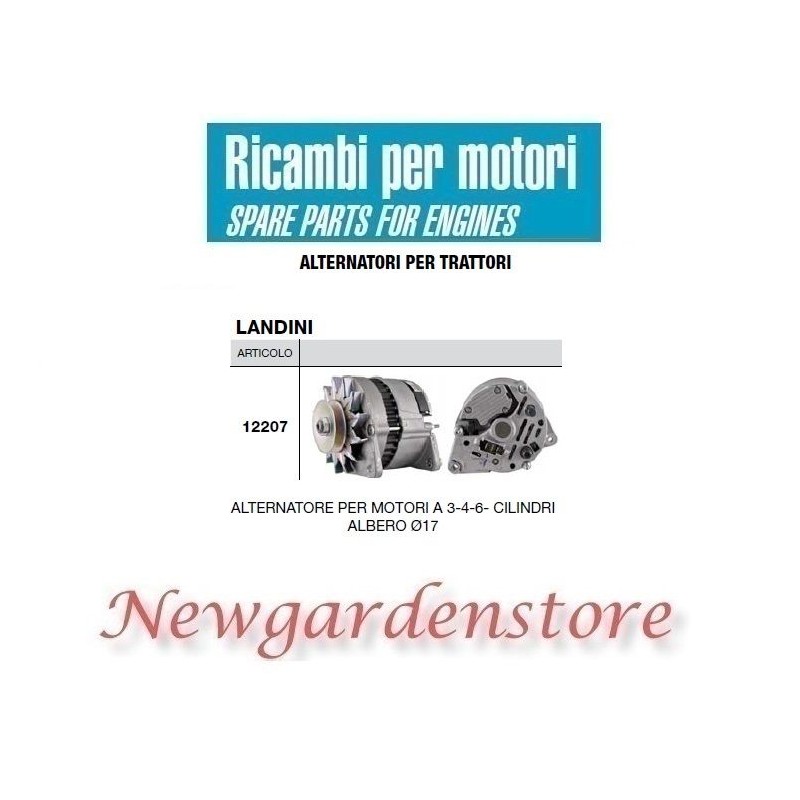 Alternador 12207 Motor tractor LANDINI 3 4 6 cilindros 14 voltios 70 amperios