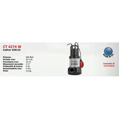 Electric submersible light water pump CT 4274 ELPUMPS 800 Watt | NewgardenAgri.com