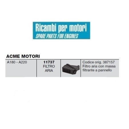 Luftfilter 11737 ACME-Motor A180 A220 Plattenfiltermasse 387157 | NewgardenAgri.com