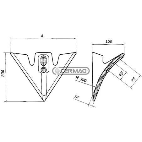 Soc de charrue à pattes d'oie, dimensions 420 x 230 mm, référence 56762 | NewgardenAgri.com