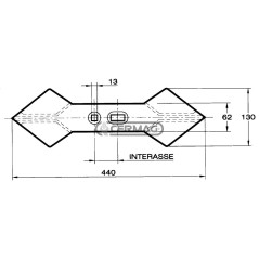 Reja de arado de doble corazón Distancia entre centros 45-75 mm Dimensiones 130x440 mm 56172 | NewgardenAgri.com