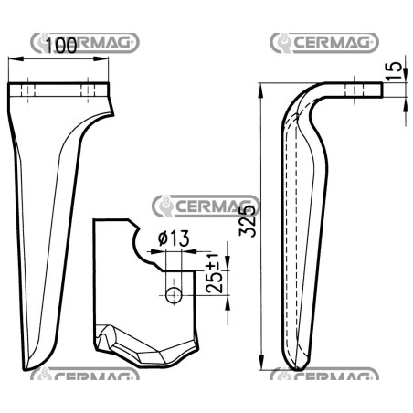Zahn für Kreiseleggen – Schnellkupplung (Original) Rechts Flach 100x15 mm 57447 ??Original Maschio – Gaspardo