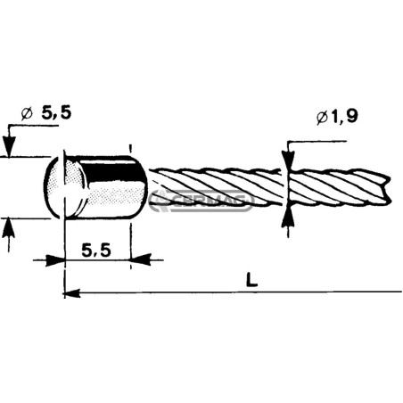 Cable con cabezal cilíndrico Ø 5,5x5,5 mm. Diámetro del cable: 1,9 mm. Longitud: 2000 mm. 60009 | NewgardenAgri.com