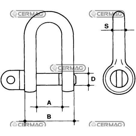Verzinkter Schäkel mit Gewindebolzen, Größe 6 mm, Arbeitslast 100 kg, 60065