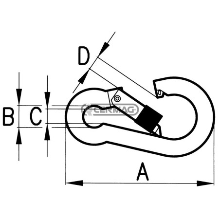 Verzinkter Feuerwehrkarabiner mit Ring. Seildurchmesser 8 mm. Tragfähigkeit 125 kg. 61911
