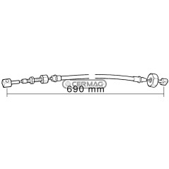 Cable de control del freno de mano. Longitud: 690 mm. Modelo: 60815. Fabricado en Italia.