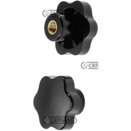 Volant à 6 lobes en bakélite FEMELLE Diamètre 70 mm Filetage M12x1,75 x 24 mm 60228 | NewgardenAgri.com