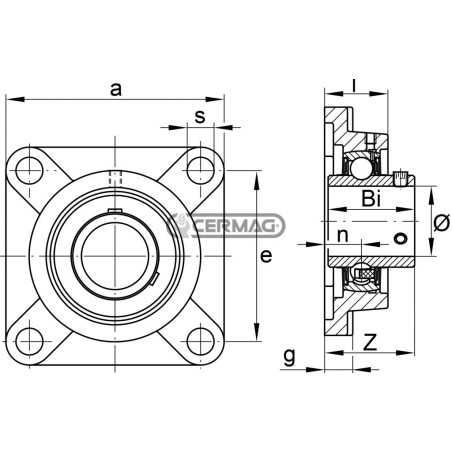 UCF Series Square Flange Self-Aligning Bearing Unit Diameter 20 mm 62483