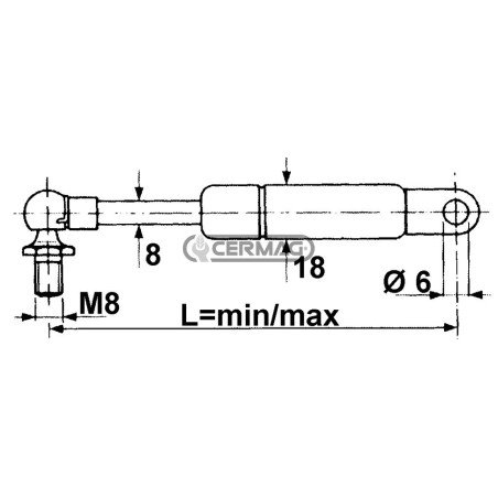 Molla a gas Forza 190 N Lunghezza min/max 215 - 360 mm 61768 MadeinItaly