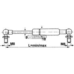 Molla a gas Forza 200 N Lunghezza min/max 180 - 275 mm 63383 MadeinItaly