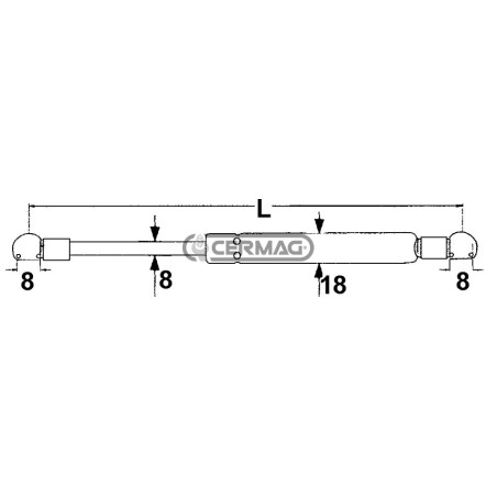 Molla a gas Forza 150 N Lunghezza min/max 230 - 390 mm 64490 MadeinItaly
