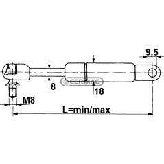 Molla a gas Forza 150 N Lunghezza min/max 285 - 495 mm 61779 MadeinItaly