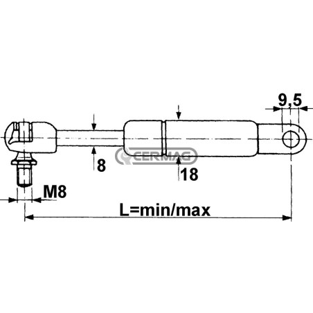 Fuerza del resorte de gas 150 N Longitud mín./máx. 285 - 495 mm 61779 Fabricado en Italia