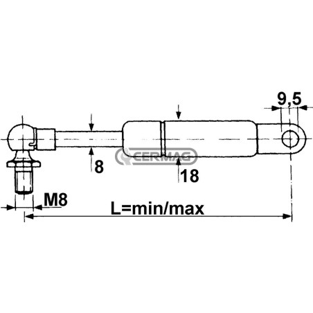 Molla a gas Forza 150 N Lunghezza min/max 300 - 500 mm 61781 MadeinItaly