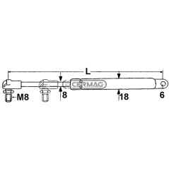 Molla a gas Forza 200 N Lunghezza min/max 170 - 255 mm 63408 MadeinItaly