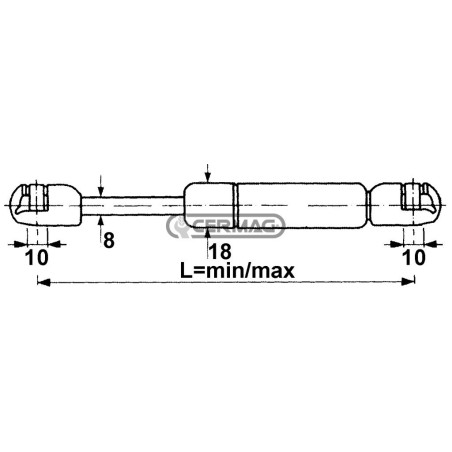 Fuerza del resorte de gas: 200 N. Longitud mín./máx.: 299,5 - 519,5 mm. 65475 STABILUS