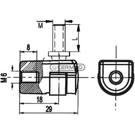 Cabezal de plástico para muelle de gas con rosca M6x13 mm 63553 Fabricado en Italia