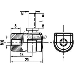 Cabezal de plástico para resorte de gas con rosca M8x13 mm 63554 Fabricado en Italia