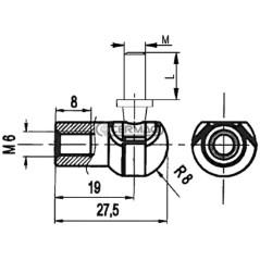 Cabeza metálica para resortes de gas. Rosca M6x13 mm. 63555. Fabricado en Italia.