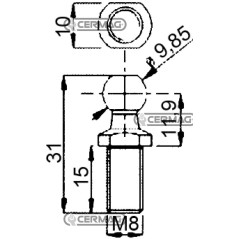 Pasador esférico para resortes de gas. Rosca M8x15 mm. 63603. Fabricado en Italia.