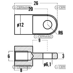Œillet fileté pour ressorts à gaz Filetage M6x8 mm Diamètre du trou 6,1 mm 63642 Fabriqué en Italie | NewgardenAgri.com