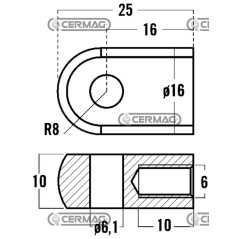 Ojal roscado para resortes de gas. Rosca M6x10 mm. Diámetro del orificio: 6,1 mm. 63640. Fabricado en Italia. | NewgardenAgri...