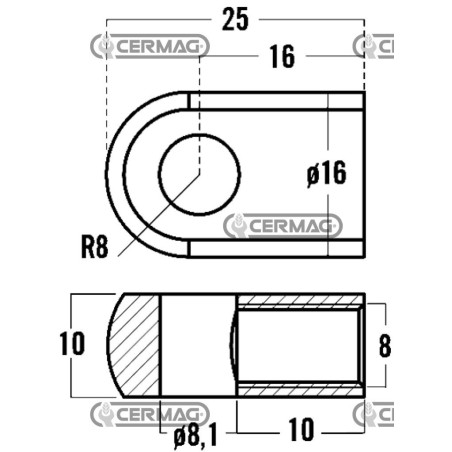 Ojal roscado para resortes de gas. Rosca M8x10 mm. Diámetro del orificio: 8,1 mm. 63636. Fabricado en Italia. | NewgardenAgri...