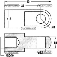 Ojal roscado para resortes de gas. Rosca M10x10 mm. Diámetro del orificio: 8,1 mm. 63637. Fabricado en Italia. | NewgardenAgr...