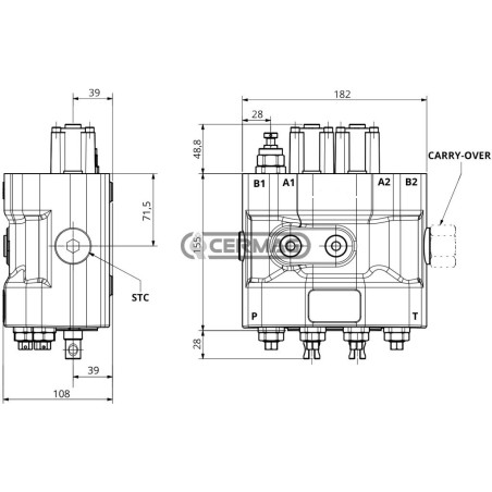 2-lever double-acting distributor for loaders with PARALLEL circuit 83936 AMI oleodinamica