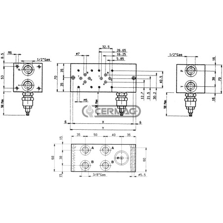 Placa monobloque con válvula de alivio. Número de electroválvulas: 8. 82059