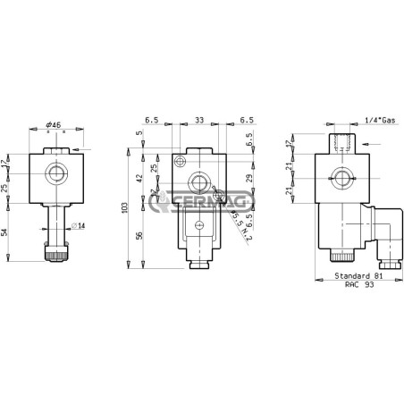 3-way solenoid valve (selector) VS70 series 1/4" Gas connection 12 V voltage 82019 Rexroth bosch group