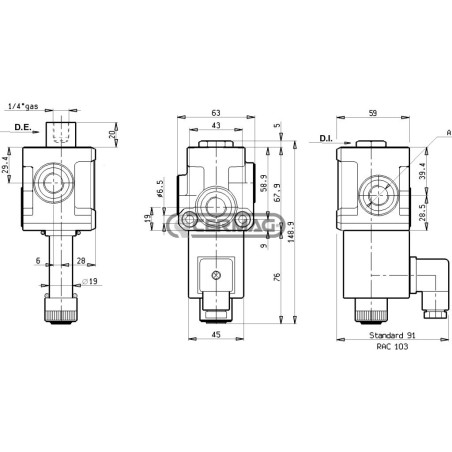 3-Wege-Magnetventil (Wahlschalter) Serie VS81 VS82 Anschluss 3/8" Gasspannung 12 V 81530 Rexroth Bosch Gruppe