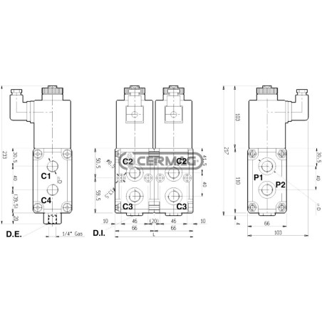 6-way solenoid valve (selector) series VS281/F flangeable 1/2" Gas connection 12 V voltage 81512 Rexroth bosch group