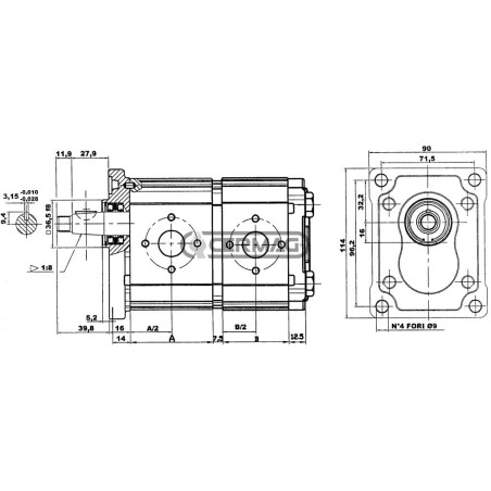 Bomba de engranajes GRUPO 2 Cilindrada 25 cm³ Rotación derecha 83351 Fabricada en Italia