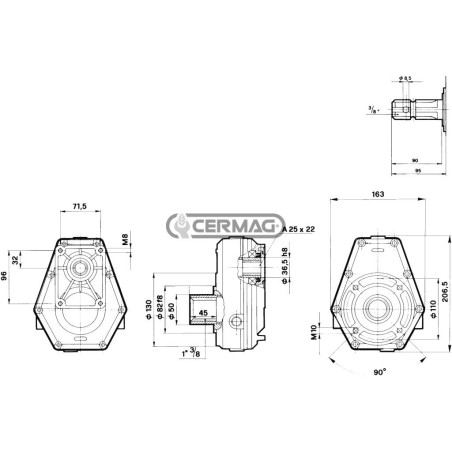 Multiplicador para bombas GRUPO 2 Conexión macho 1"3/8 Relación 1:3.8 81636 Fabricado en Italia