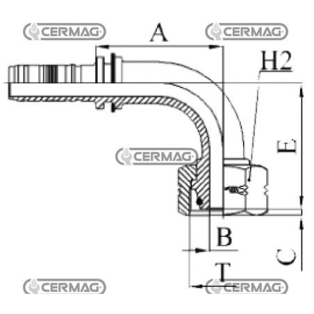 Raccordo femmina DIN 90° serie pesante dado passante Tubo 1"1/4 inch Filetto - T M52x2 81894 Manuli