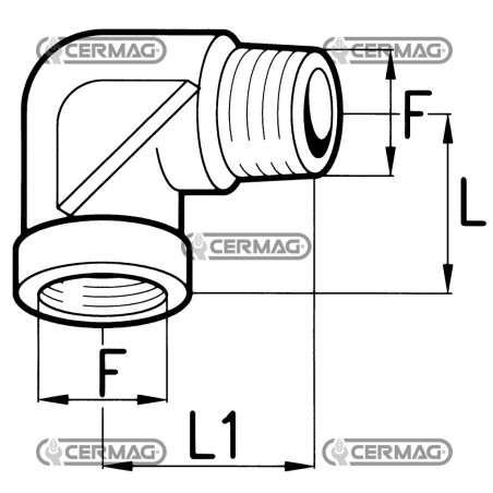 Adaptateur mâle-femelle en L - Filetage F 3/8" Gaz 81175