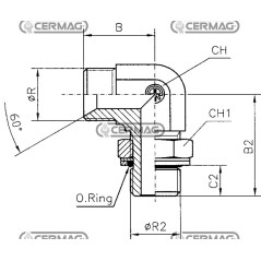 Adaptateur pivotant à 90° avec filetage OR - R BSPP 3/4" filetage gaz - R2 BSPP 1/2" gaz 83401
