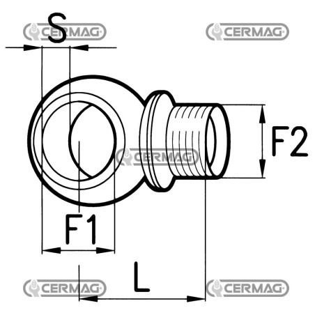 Œillet fileté avec butée Filetage - F2 3/8" Diamètre du trou de gaz - F1 1/2" pouce 82761