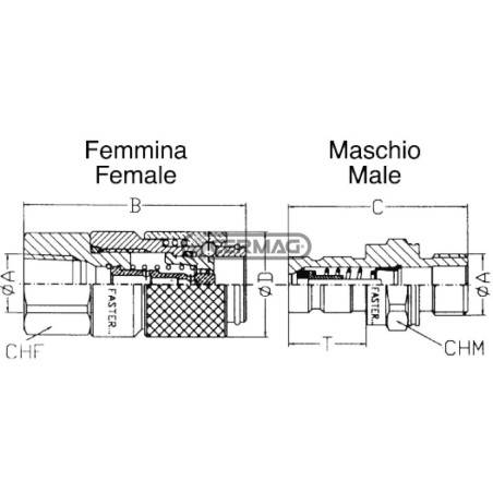 Schnellkupplung (weiblich) für Diagnosezwecke, Serie DF, 1/4"-Kupplung 82797 FASTER
