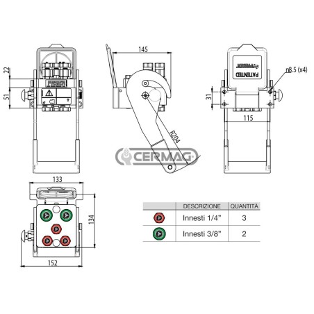 5-Wege-Multifaster für LAVERDA und CNH – Festanschluss 3 x 1/4" + 2 x 3/8" Gas 83624 FASTER