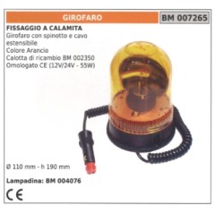 Orangefarbene Rundumleuchte mit Stecker und ausziehbarem Kabel 12V/24V - 55W Ø 110 mm | NewgardenAgri.com