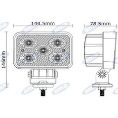 Proyector de trabajo 145x122mm 5 LEDs 10-30V 50W 4500LM cableado 40-60cm máquina agrícola | NewgardenAgri.com
