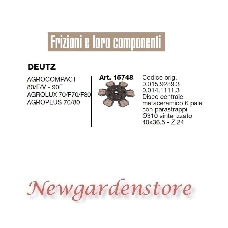 Clutch disk 15748 DEUTZ Agrocompact 80 Agrolux Agroplus 41x36 tractor
