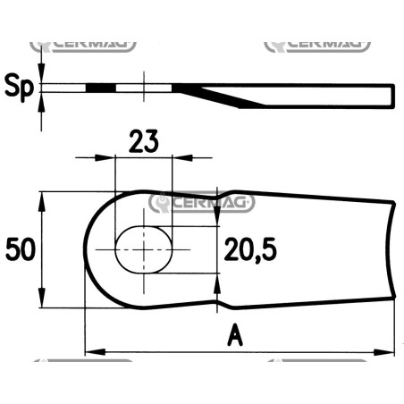 Coltello per falciatrici rotative Piatto 130x50 mm Tipo Speciale 45872 | NewgardenAgri.com