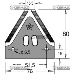 Sezione lama per mietitrebbia - Z.14 Piatto 3" - 80x2.7 mm Tipo Rigata sopra 46221