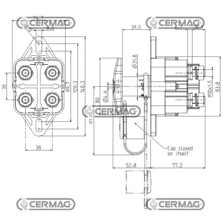 INTERRUTTORE STACCABATTERIA BIPOLARE AD AZIONAMENTO MANUALE CON MANIGLIA FISSA/ESTRAIBILE, PERNI M10 36743
